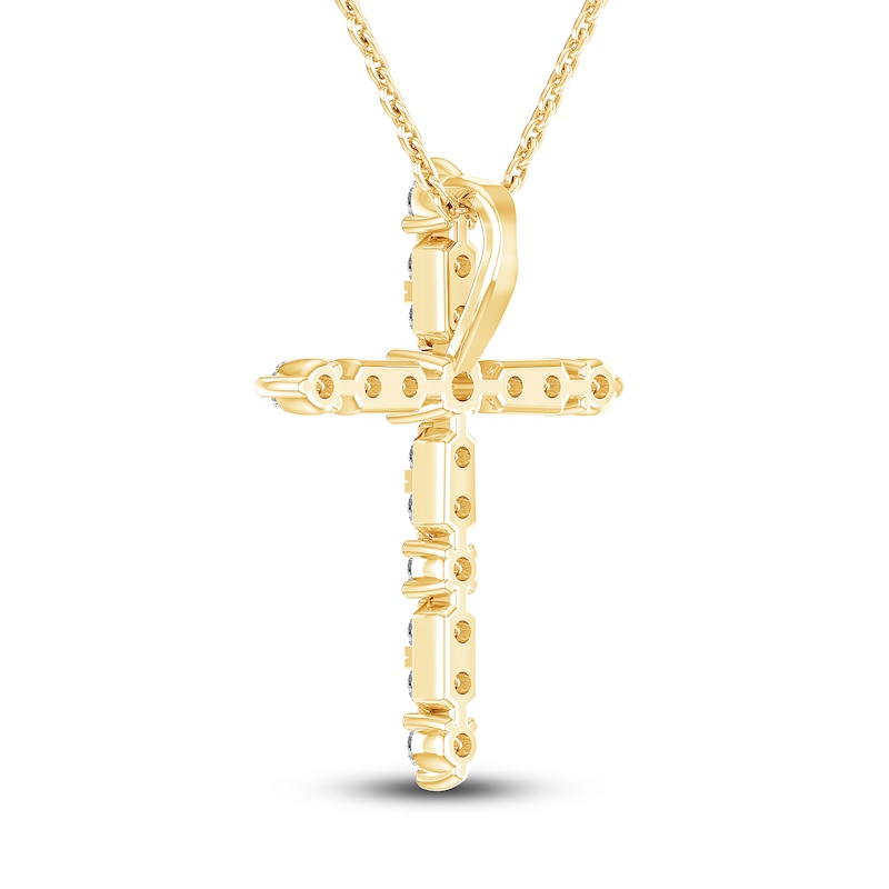 Main Image 4 of Diamond Cross Pendant Necklace 3/8 ct tw Round 14K Yellow Gold 18"
