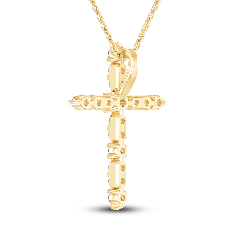 Diamond Cross Pendant Necklace 3/8 ct tw Round 14K Yellow Gold 18"