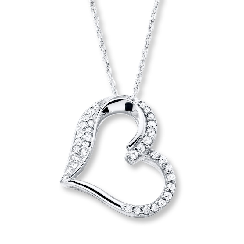 Main Image 1 of Diamond Heart Pendant Necklace 1/6 ct tw Round 14K White Gold 18"