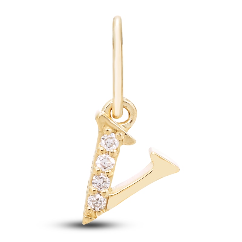 Diamond Accent Letter V Charm 10K Yellow Gold