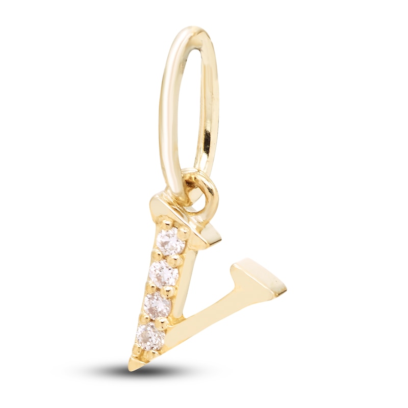 Diamond Accent Letter V Charm 10K Yellow Gold