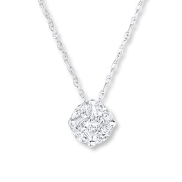 Diamond Necklace 1/6 carat tw Princess/Marquise 14K White Gold