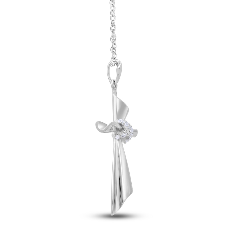 Main Image 2 of High-Polish Cross Pendant Necklace Diamond Accents 14K White Gold 18&quot;