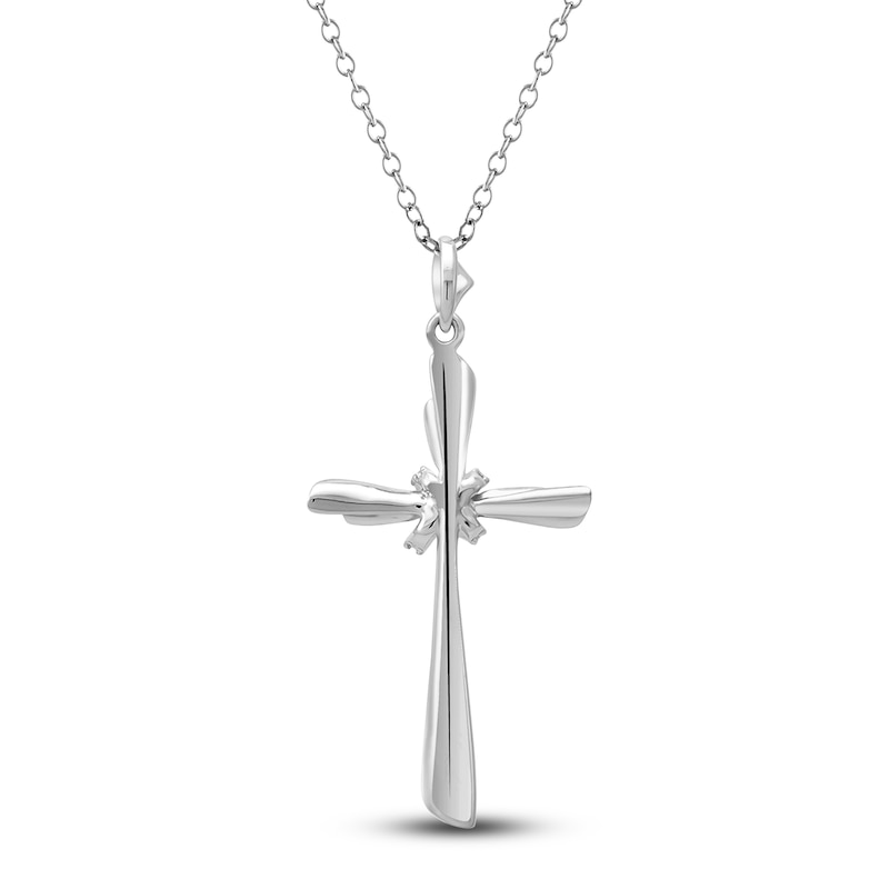 Main Image 3 of High-Polish Cross Pendant Necklace Diamond Accents 14K White Gold 18&quot;