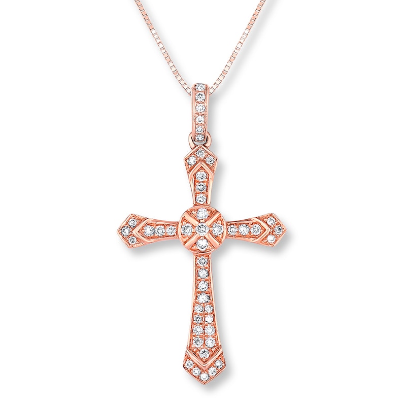Main Image 1 of Diamond Cross Necklace 1/4 ct tw Round 14K Rose Gold
