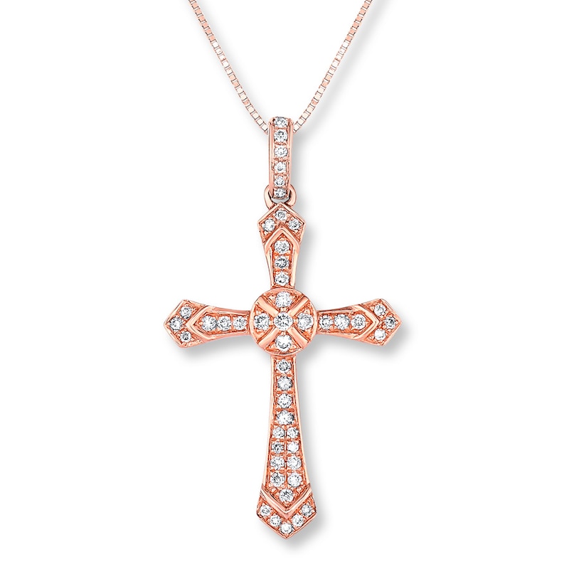 Diamond Cross Necklace 1/4 ct tw Round 14K Rose Gold