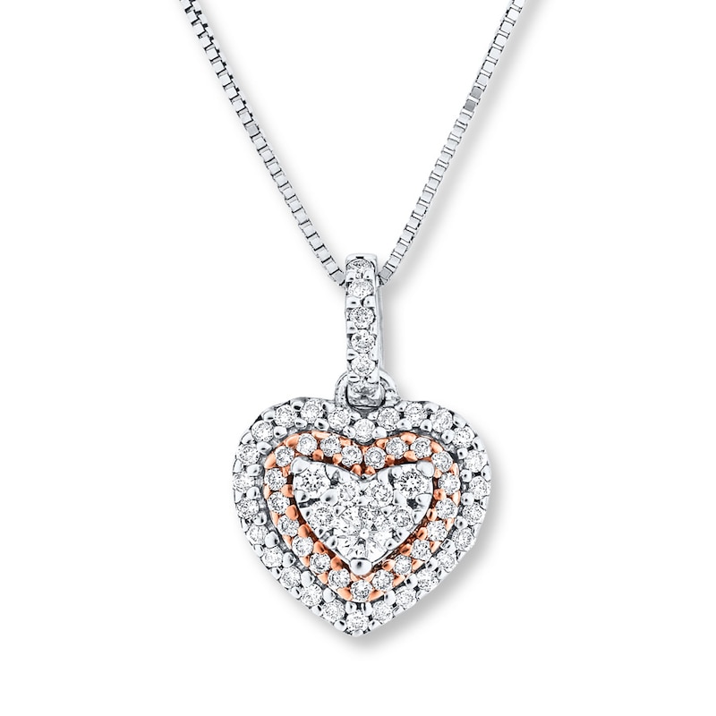 Main Image 1 of Diamond Heart Necklace 1/4 ct tw Round 14K Two-Tone Gold 18"