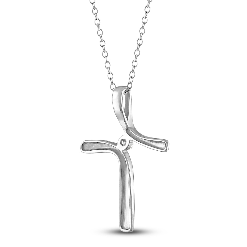 Main Image 2 of High-Polish Cross Pendant Necklace Diamond Accent 14K White Gold 18"