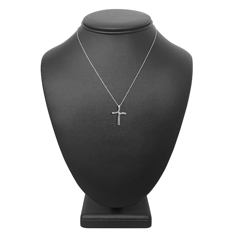 Main Image 3 of High-Polish Cross Pendant Necklace Diamond Accent 14K White Gold 18"