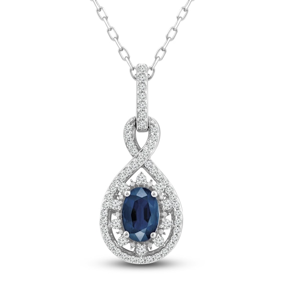 Jared The Galleria Of Jewelry Natural Blue Sapphire Pendant Necklace 1/5 ct tw Diamonds 14K White Gold