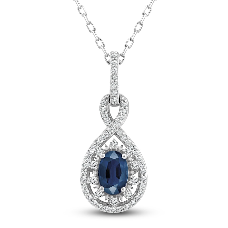 Main Image 1 of Natural Blue Sapphire Pendant Necklace 1/5 ct tw Diamonds 14K White Gold