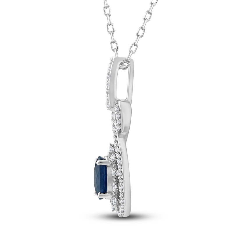 Main Image 2 of Natural Blue Sapphire Pendant Necklace 1/5 ct tw Diamonds 14K White Gold