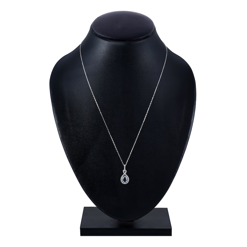 Main Image 3 of Natural Blue Sapphire Pendant Necklace 1/5 ct tw Diamonds 14K White Gold