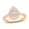 Thumbnail Image 1 of Diamond Double Halo Engagement Ring 3/4 ct tw Pear/Round 14K Yellow Gold