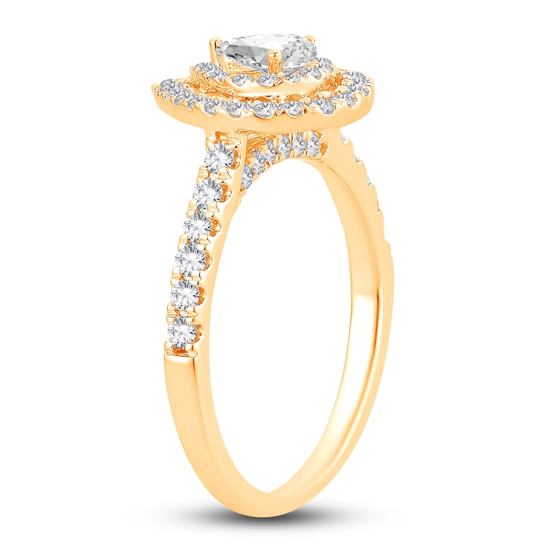 Main Image 2 of Diamond Double Halo Engagement Ring 3/4 ct tw Pear/Round 14K Yellow Gold