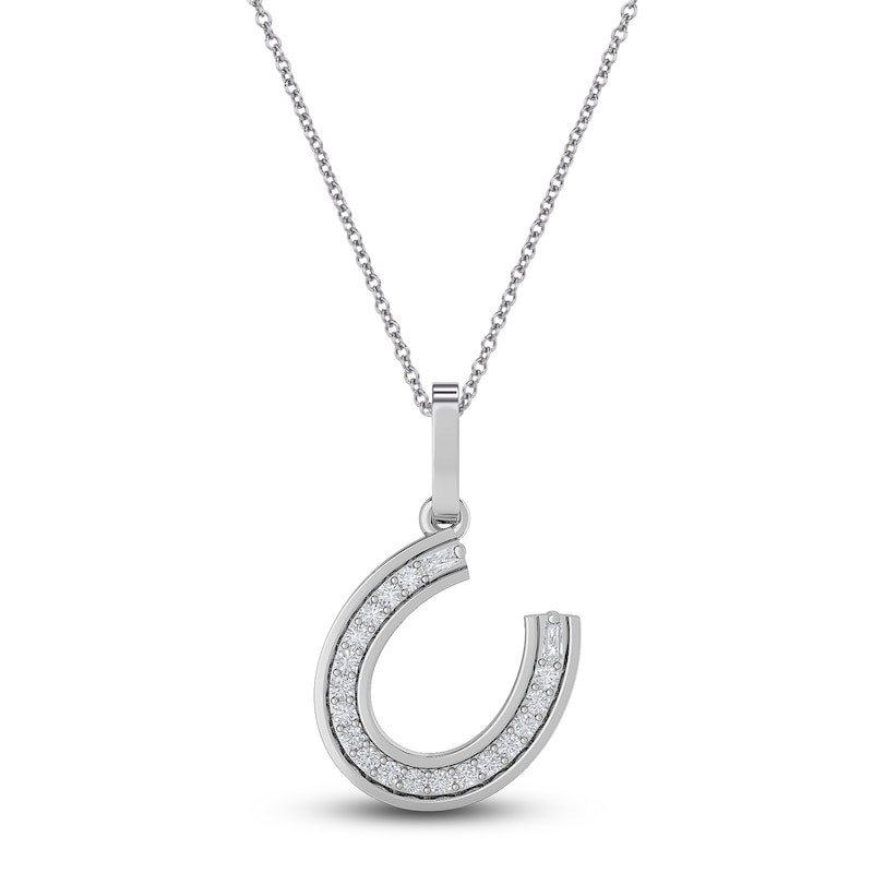 Main Image 1 of Diamond Horseshoe Pendant Necklace 1/10 ct tw Round 14K White Gold 18"