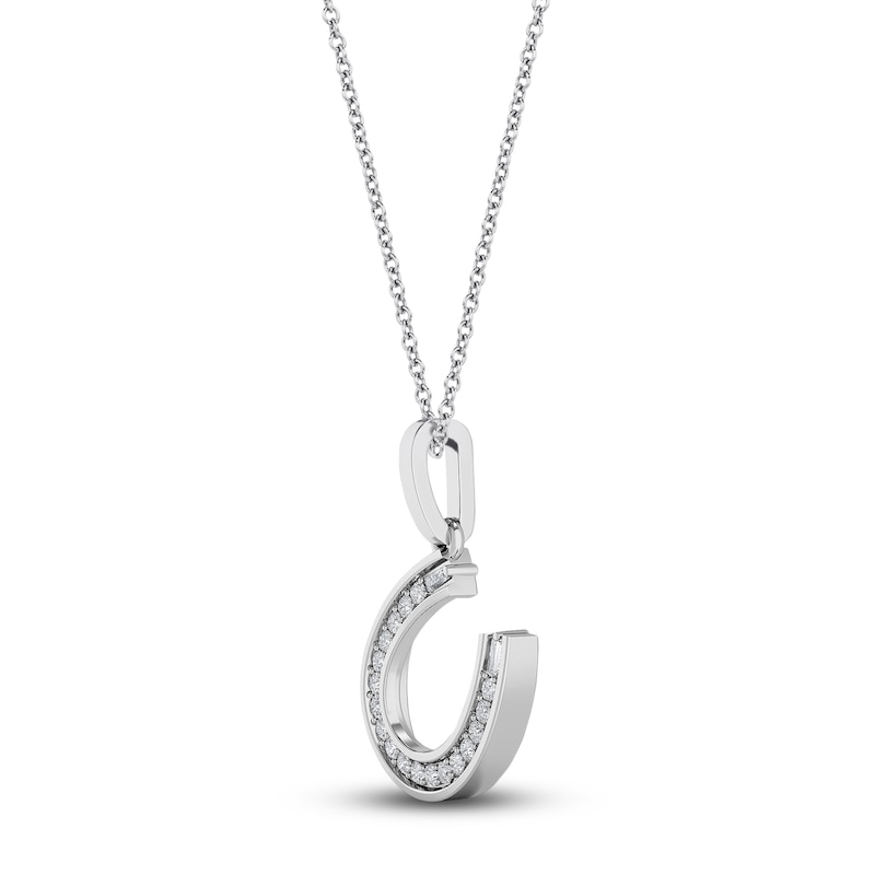 Main Image 2 of Diamond Horseshoe Pendant Necklace 1/10 ct tw Round 14K White Gold 18"