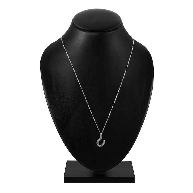 Main Image 4 of Diamond Horseshoe Pendant Necklace 1/10 ct tw Round 14K White Gold 18"