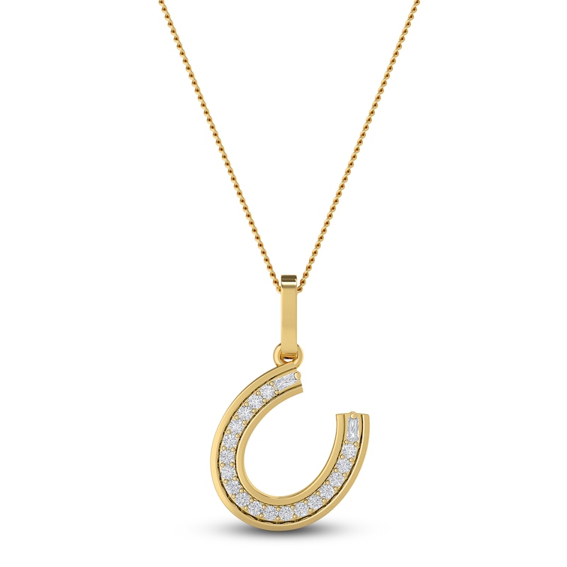 Main Image 1 of Diamond Horseshoe Pendant Necklace 1/10 ct tw Round 14K Yellow Gold 18"