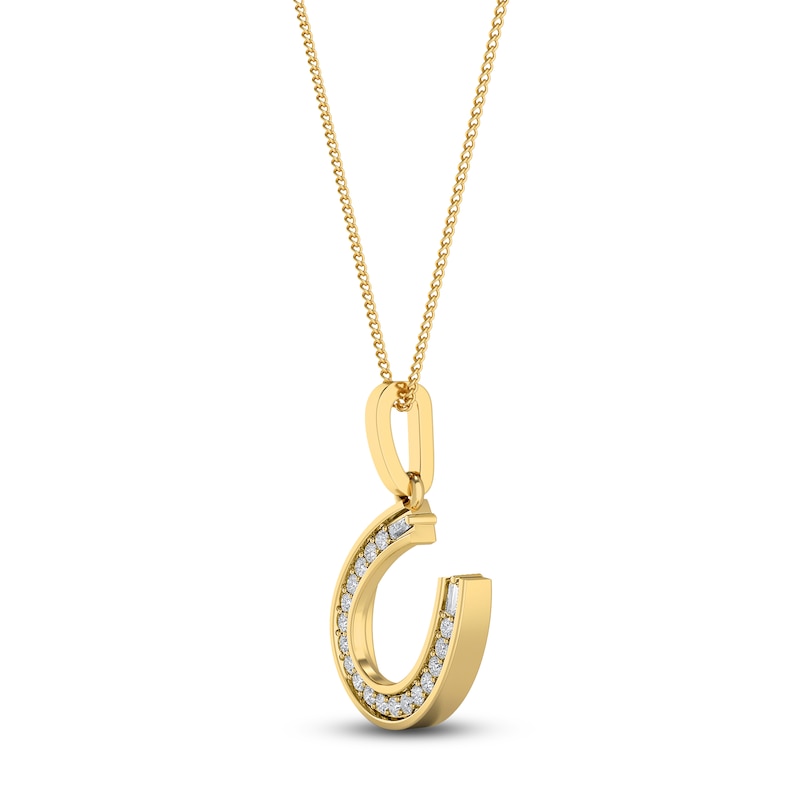 Main Image 2 of Diamond Horseshoe Pendant Necklace 1/10 ct tw Round 14K Yellow Gold 18"