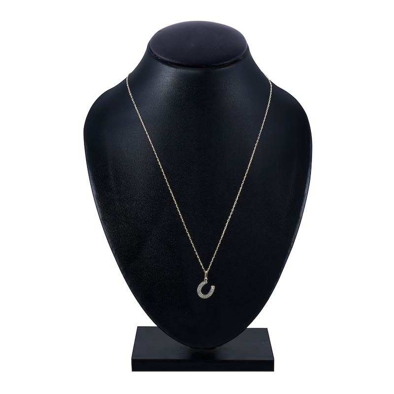 Main Image 4 of Diamond Horseshoe Pendant Necklace 1/10 ct tw Round 14K Yellow Gold 18"