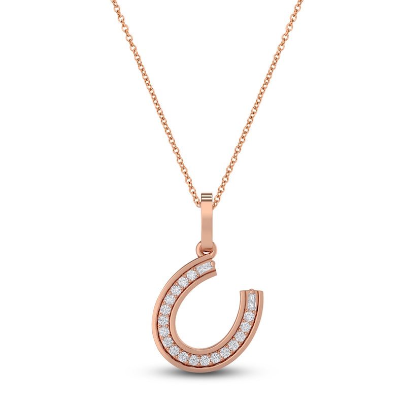 Main Image 1 of Diamond Horseshoe Pendant Necklace 1/10 ct tw Round 14K Rose Gold 18"