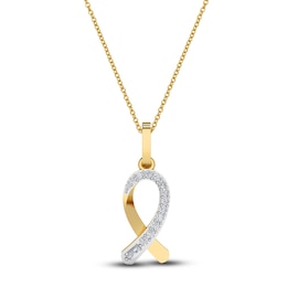 Diamond Ribbon Pendant Necklace 1/10 ct tw Round 14K Yellow Gold 18"