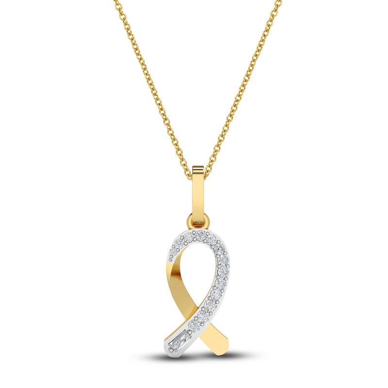 Main Image 1 of Diamond Ribbon Pendant Necklace 1/10 ct tw Round 14K Yellow Gold 18"