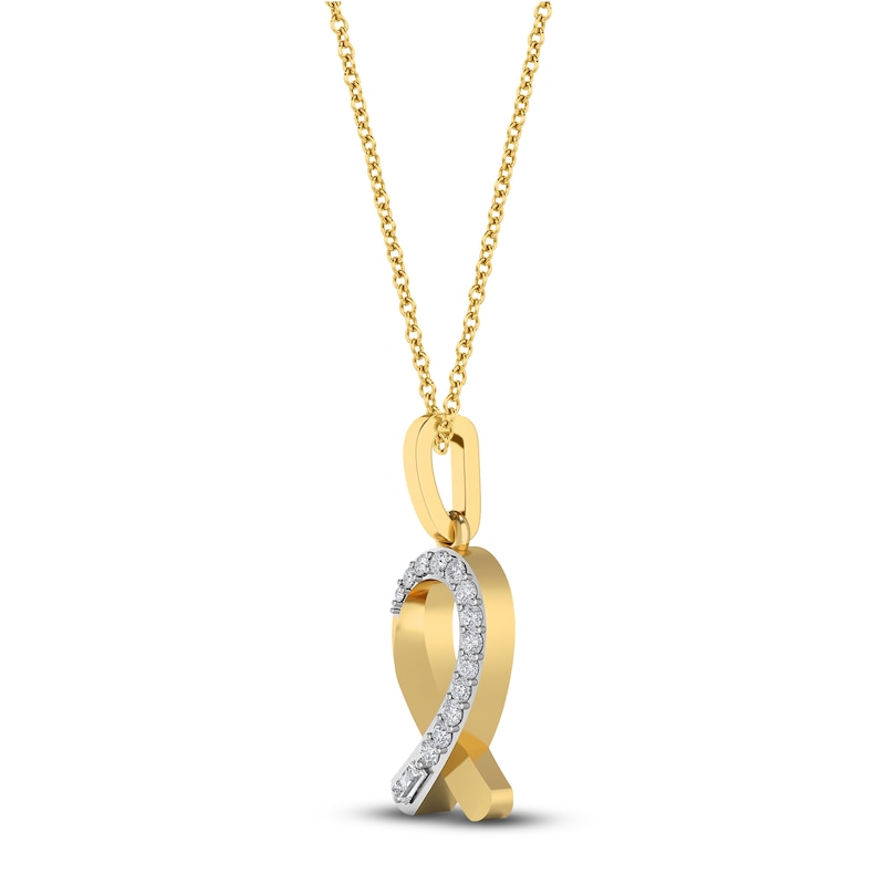 Main Image 2 of Diamond Ribbon Pendant Necklace 1/10 ct tw Round 14K Yellow Gold 18"
