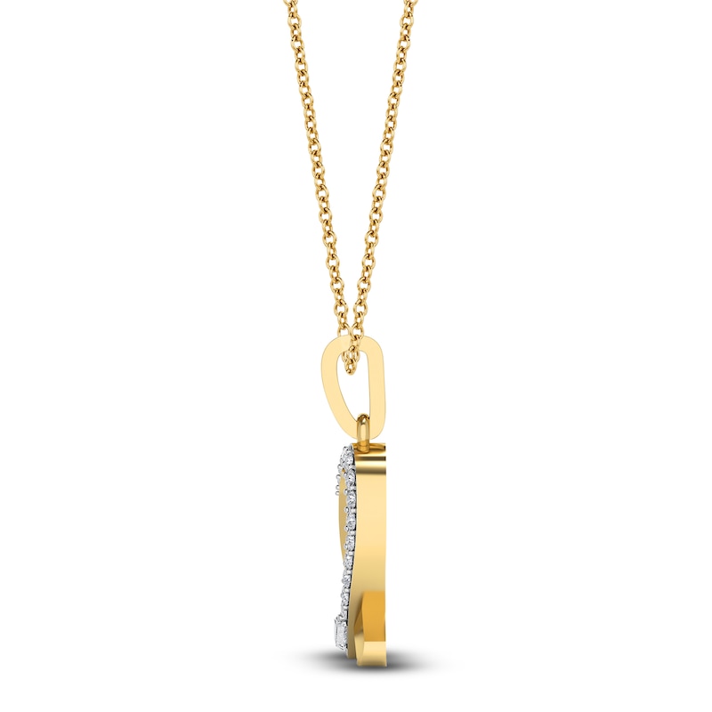 Main Image 3 of Diamond Ribbon Pendant Necklace 1/10 ct tw Round 14K Yellow Gold 18"