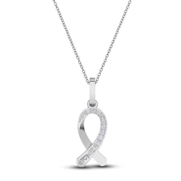 Diamond Ribbon Pendant Necklace 1/10 ct tw Round 14K White Gold 18"