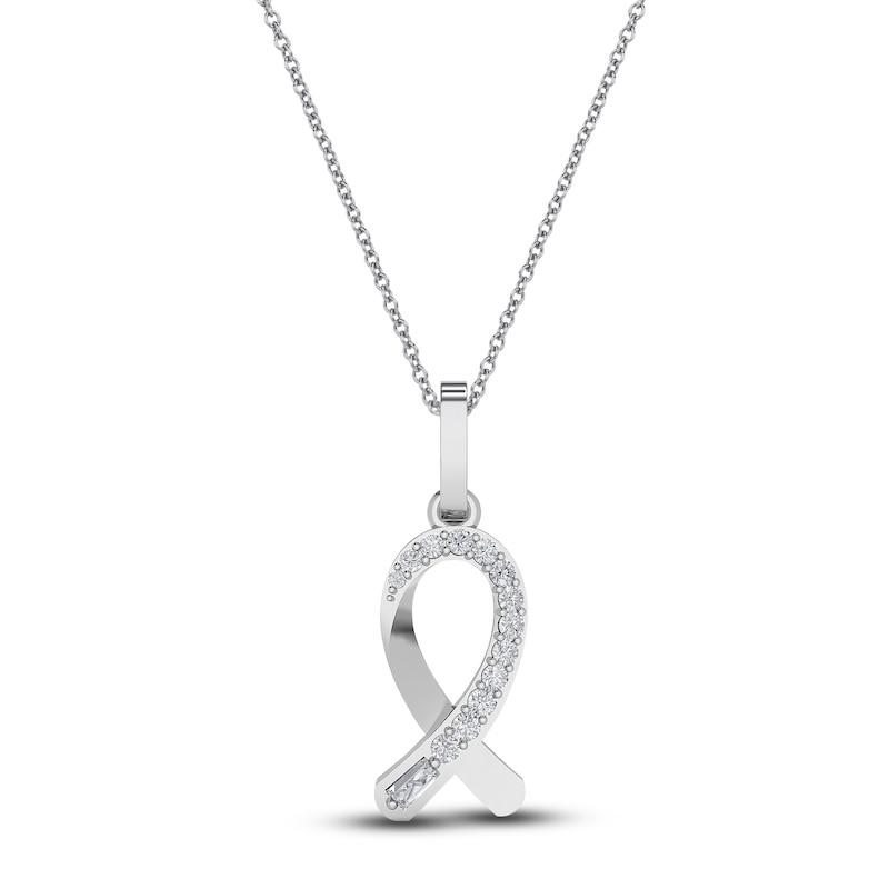 Main Image 1 of Diamond Ribbon Pendant Necklace 1/10 ct tw Round 14K White Gold 18"