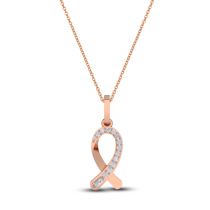 Main Image 1 of Diamond Ribbon Pendant Necklace 1/10 ct tw Round 14K Rose Gold 18"