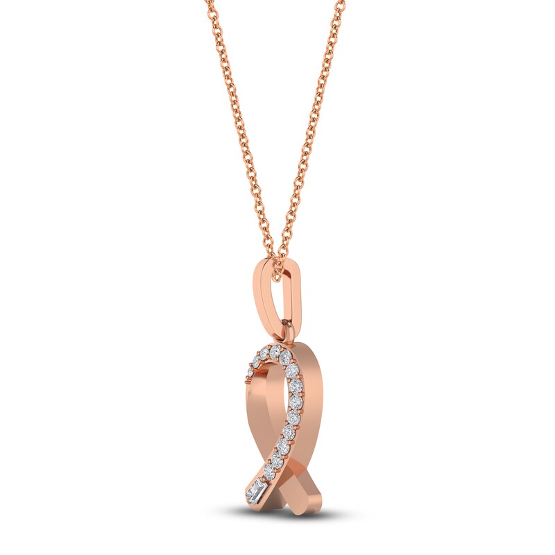 Main Image 2 of Diamond Ribbon Pendant Necklace 1/10 ct tw Round 14K Rose Gold 18"
