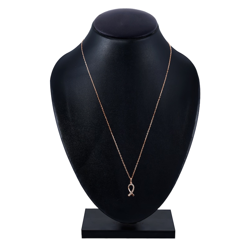 Main Image 4 of Diamond Ribbon Pendant Necklace 1/10 ct tw Round 14K Rose Gold 18"