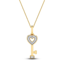 Diamond Heart Key Pendant Necklace 1/20 ct tw Round 14K Yellow Gold 18"
