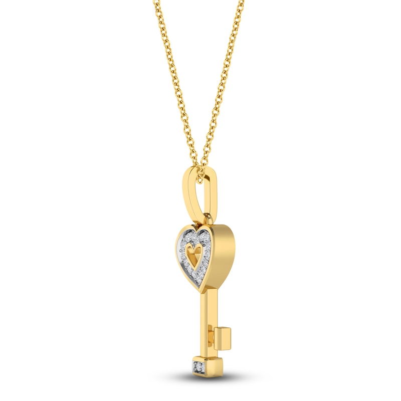 Main Image 2 of Diamond Heart Key Pendant Necklace 1/20 ct tw Round 14K Yellow Gold 18"