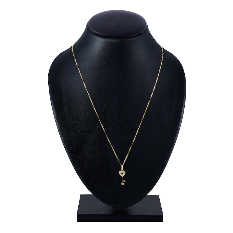 Main Image 4 of Diamond Heart Key Pendant Necklace 1/20 ct tw Round 14K Yellow Gold 18"