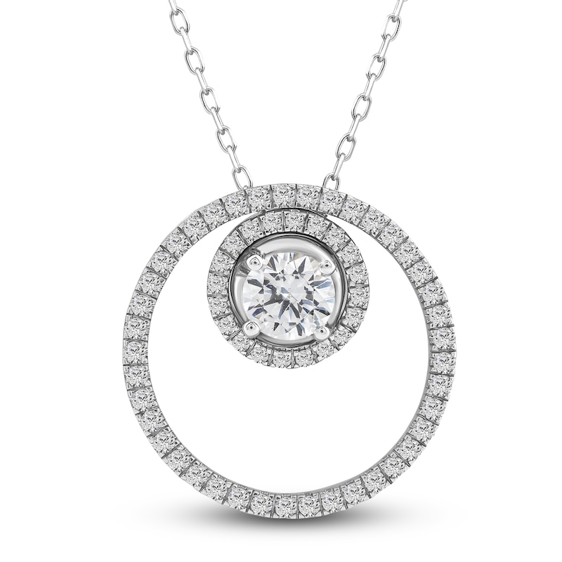 Main Image 1 of Diamond Circle Pendant Necklace 1 ct tw Round 14K White Gold 18"