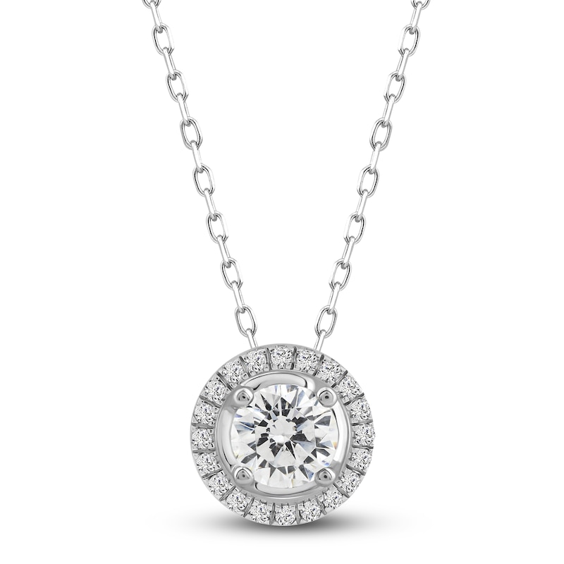 Main Image 2 of Diamond Circle Pendant Necklace 1 ct tw Round 14K White Gold 18"