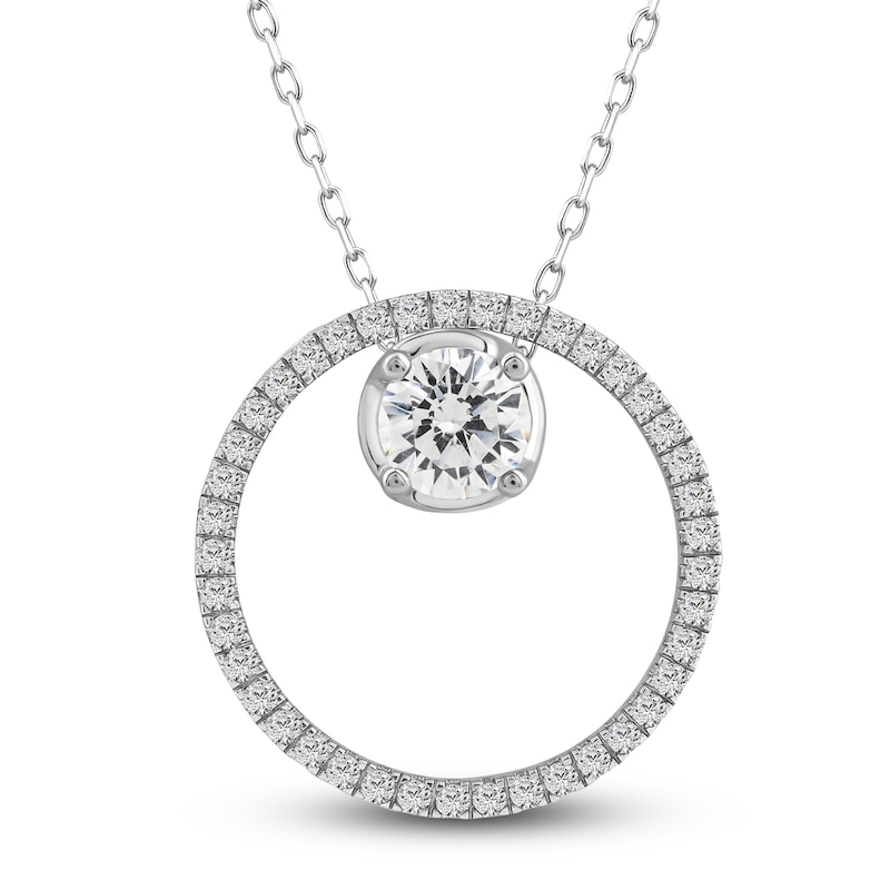Main Image 6 of Diamond Circle Pendant Necklace 1 ct tw Round 14K White Gold 18"