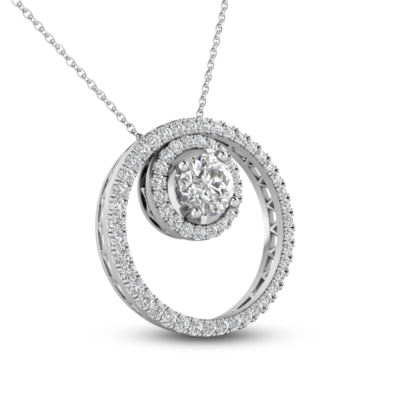 Main Image 7 of Diamond Circle Pendant Necklace 1 ct tw Round 14K White Gold 18"