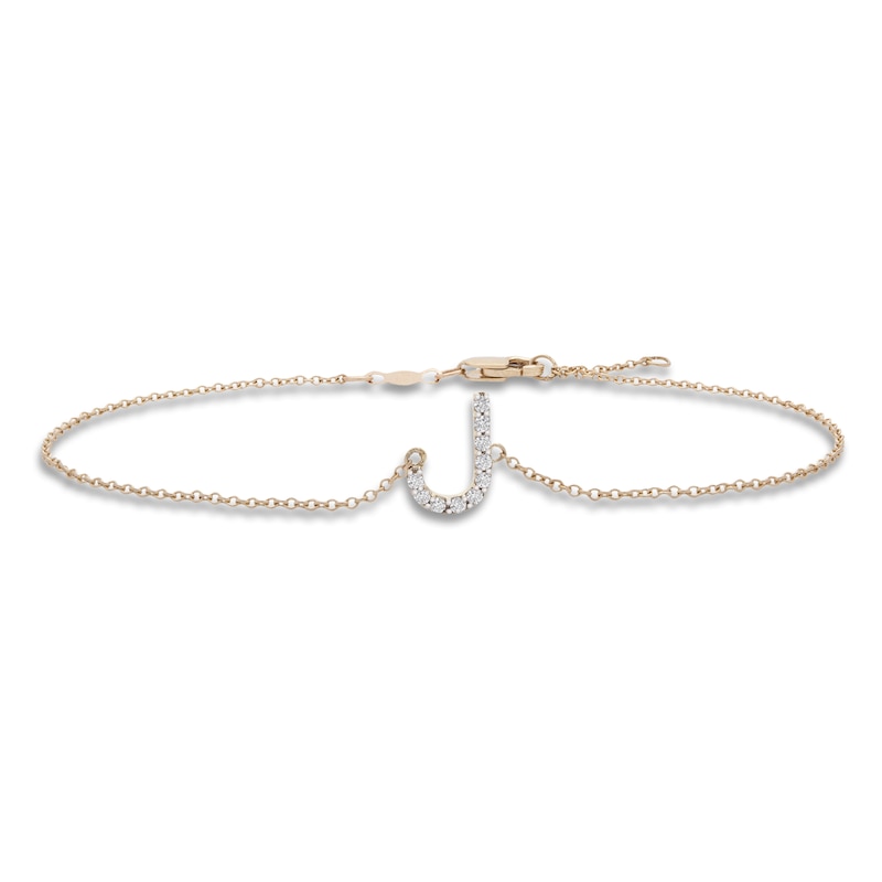 Main Image 1 of Diamond Letter J Bracelet 1/10 ct tw Round 14K Yellow Gold 7.25"