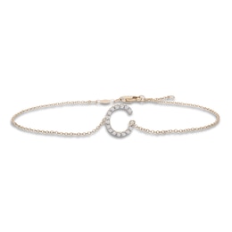Diamond Initial C Bracelet 1/10 ct tw Round 14K Yellow Gold 7.25"