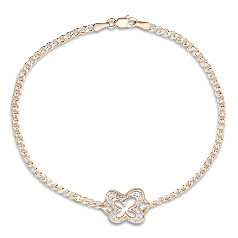 Main Image 2 of Diamond Butterfly Anklet 1/20 ct tw Round 14K Yellow Gold 9"