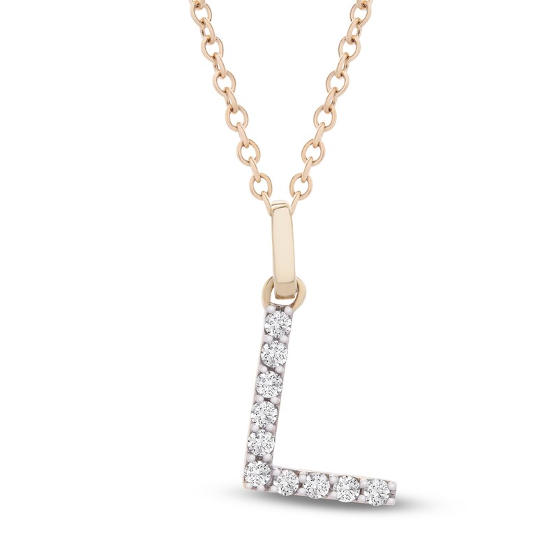 Main Image 1 of Diamond Letter L Necklace 1/10 ct tw Round 14K Yellow Gold 18"