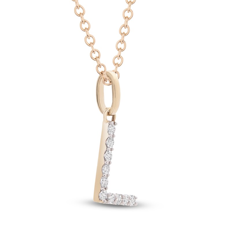 Main Image 2 of Diamond Letter L Necklace 1/10 ct tw Round 14K Yellow Gold 18"