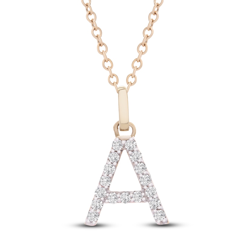 Main Image 1 of Diamond Letter A Necklace 1/10 ct tw Round 14K Yellow Gold 18"