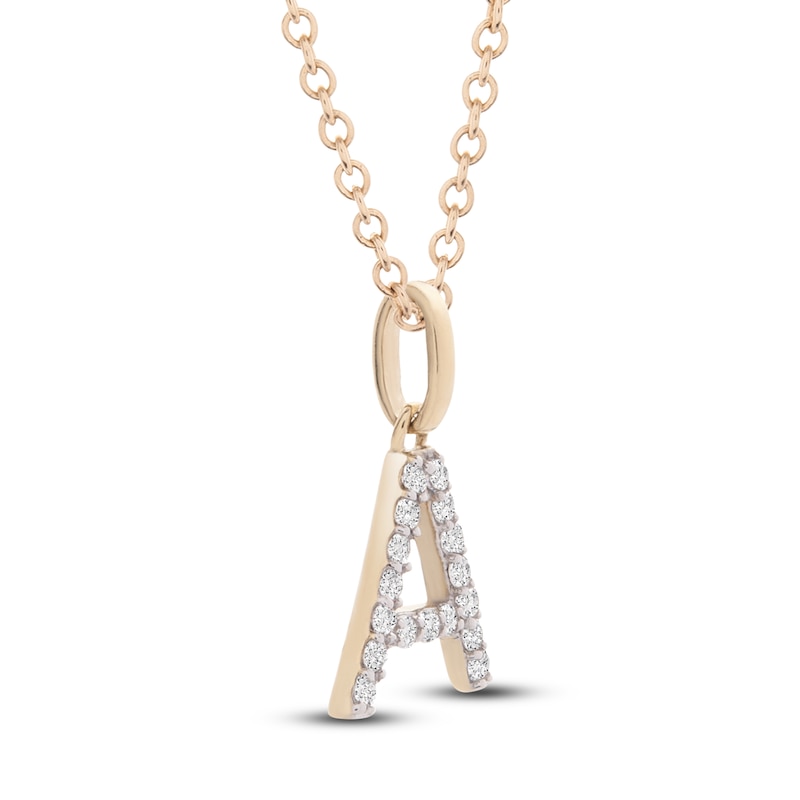 Main Image 2 of Diamond Letter A Necklace 1/10 ct tw Round 14K Yellow Gold 18"