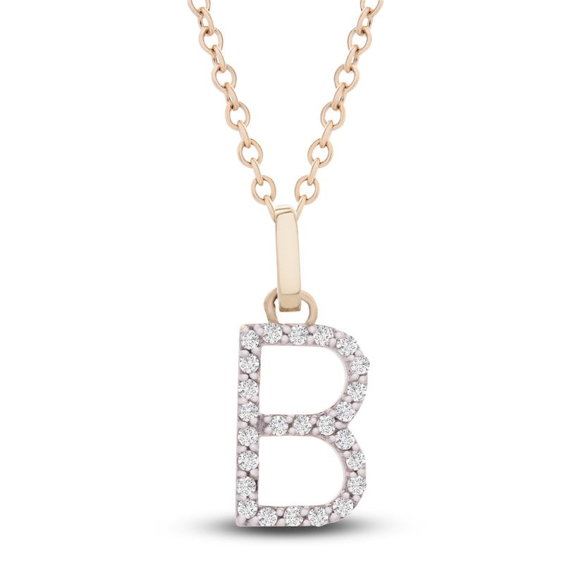 Main Image 1 of Diamond Letter B Necklace 1/10 ct tw Round 14K Yellow Gold 18&quot;